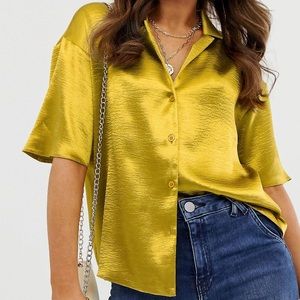 NEW olive shirt shine satin